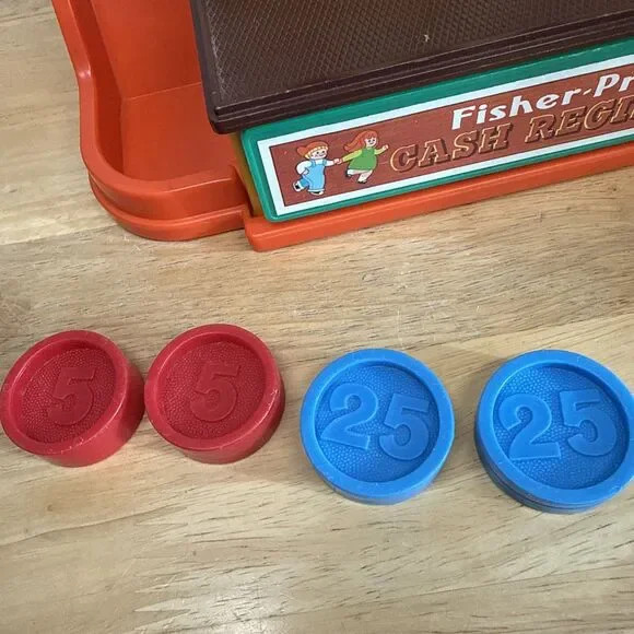 Vintage 1974 Fisher Price Cash Register #926 With 4 Coins Working Bell Handle - Picture 7 of 11